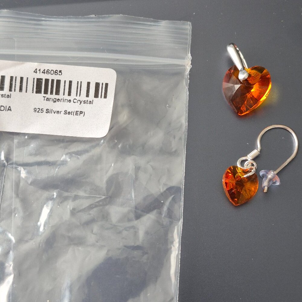 Tangerine Crystal Earrings Plus Pendant Set